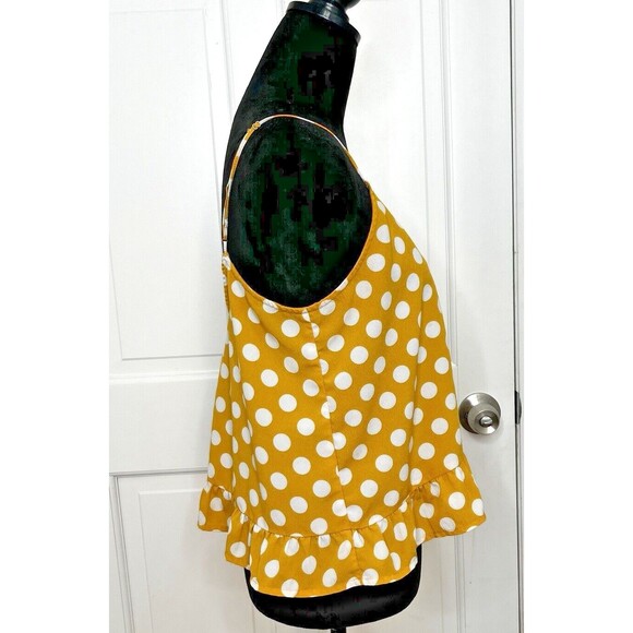 Volcom Cami Top Women's M Read The Room Spaghetti Strap Yellow Polka Dot Ruffle - Picture 4 of 10